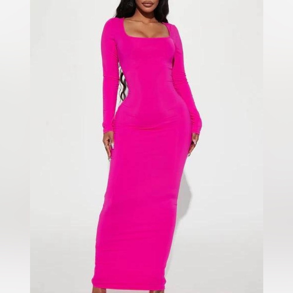 Fashion Nova Hot Pink Long Sleeve Dress